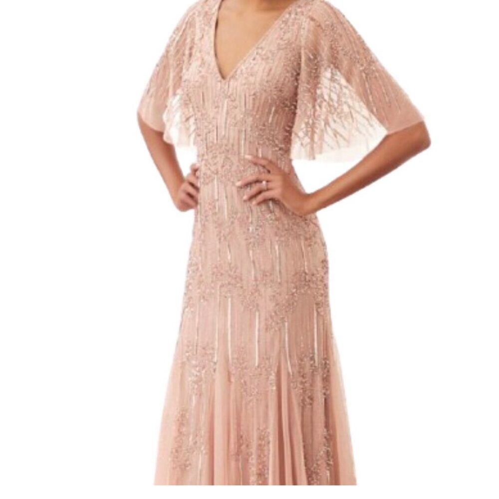 Adrianna Papell Pink Flutter Sleeve V-Neck Maxi Gown